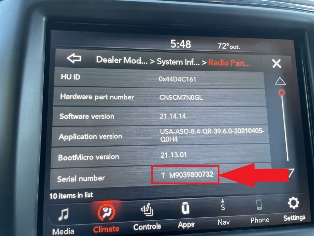 How to get serial number from uconnect screen to get radio security code